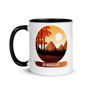 Wanderlust mug with Color Inside Brown