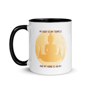 My home is an RV Pale Buddha Mug with Color Inside